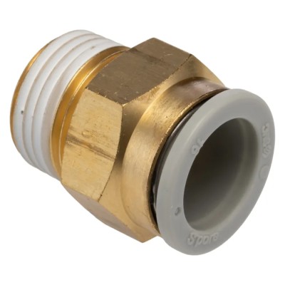 SMC Brass 16mm Push-in Pneumatic Fitting, R 1/2 in Thread, JIS B0205 B0203 Standard, Electroless Nickel Plated KQ2H16-04AS