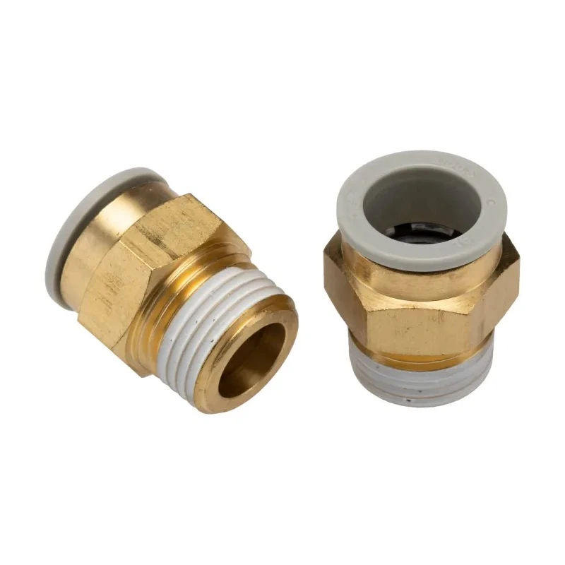 SMC Brass 16mm Push-in Pneumatic Fitting, R 1/2 in Thread, JIS B0205 B0203 Standard, Electroless Nickel Plated KQ2H16-04AS
