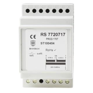 RS PRO 20 VA DIN Rail Transformer, 230 V AC Primary, 4 V AC Secondary, Screw Termination, SI-DIN 35 Series 772-0717