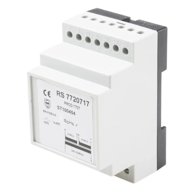 RS PRO 20 VA DIN Rail Transformer, 230 V AC Primary, 4 V AC Secondary, Screw Termination, SI-DIN 35 Series 772-0717