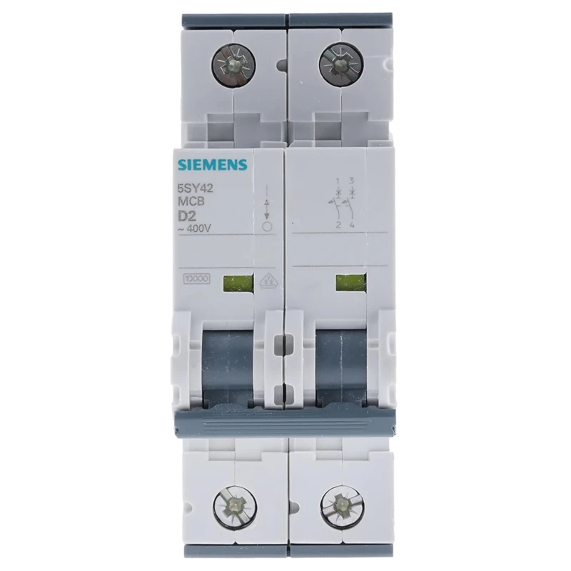 Siemens SENTRON Miniature Circuit Breaker 2-Pole 2A Type D 440V AC 60V DC 10 kA Breaking Capacity 5SY4202-8