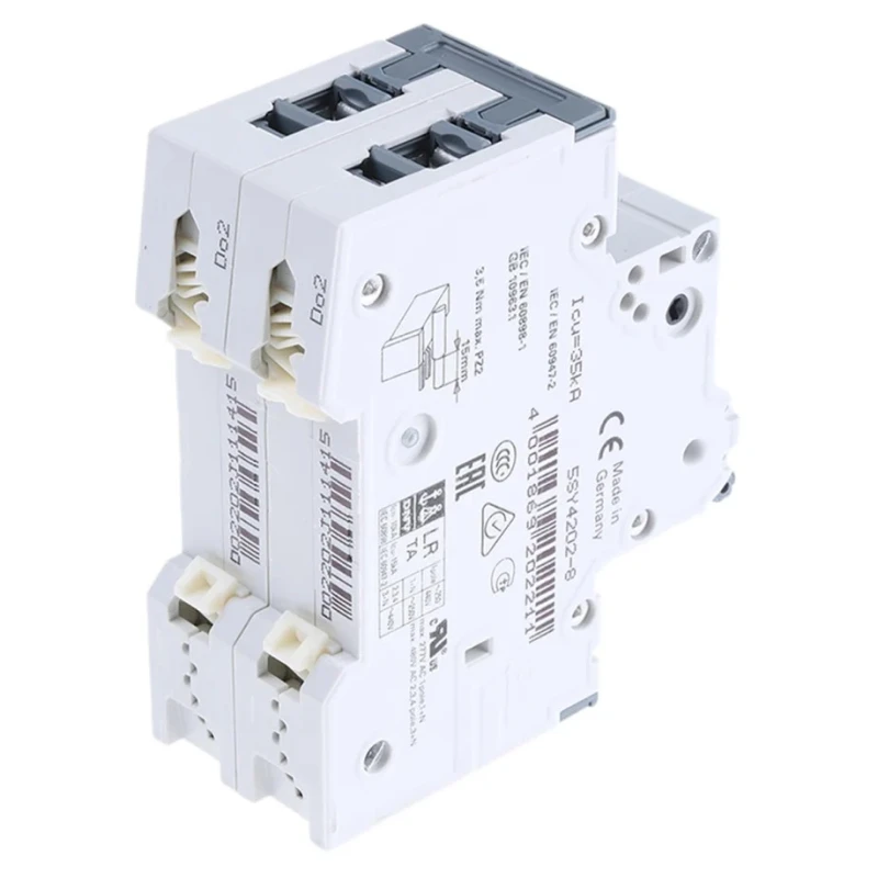 Siemens SENTRON Miniature Circuit Breaker 2-Pole 2A Type D 440V AC 60V DC 10 kA Breaking Capacity 5SY4202-8