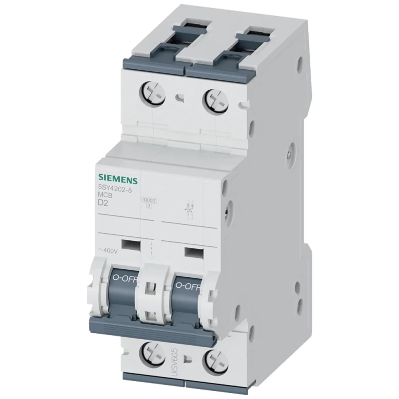 Siemens SENTRON Miniature Circuit Breaker 2-Pole 2A Type D 440V AC 60V DC 10 kA Breaking Capacity 5SY4202-8