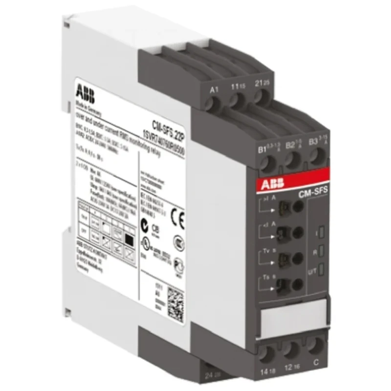 ABB CM-SFS Current Monitoring Relay 1 Phase DPDT 0.3A to 15A 240 V AC/DC DIN Rail Mount 1SVR730760R0500 CM-SFS.22S