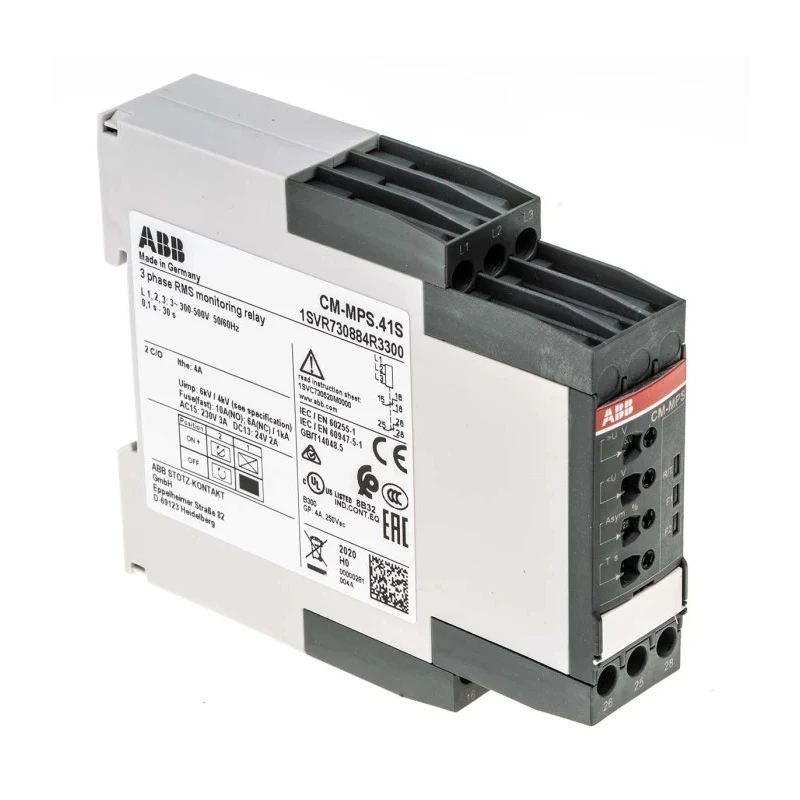 ABB Monitoring Relay 3 Phase DPDT DIN Rail, 400V AC, 18VA Power, CM-MPS Series 1SVR730884R3300 CM-MPS.41S