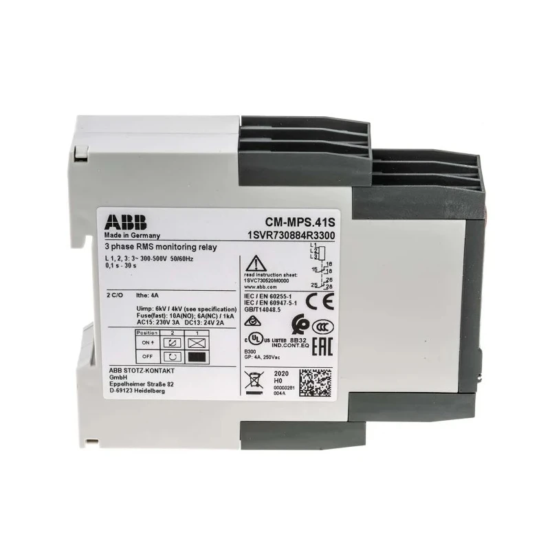 ABB Monitoring Relay 3 Phase DPDT DIN Rail, 400V AC, 18VA Power, CM-MPS Series 1SVR730884R3300 CM-MPS.41S