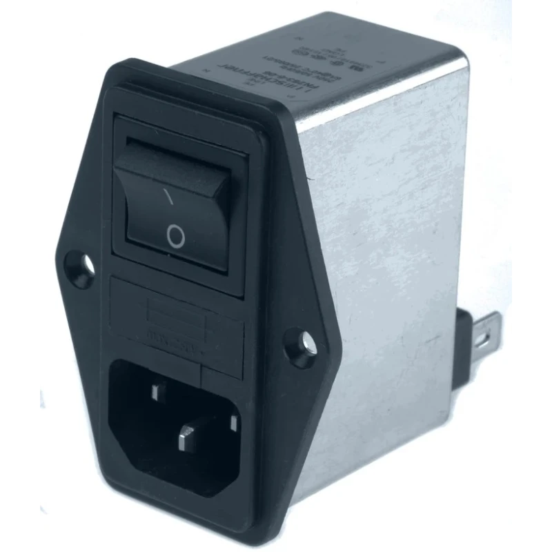 Schaffner 250V AC 7.2A Flange IEC Filter Male 2 Pole 1 Fuse Faston FN283-6-06
