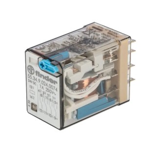 Finder Power Relay 24V DC Coil 7A Switching Current 4PDT Silver Alloy Contacts 55.34.9.024.0074