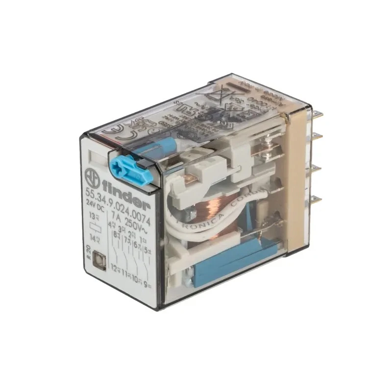 Finder Power Relay 24V DC Coil 7A Switching Current 4PDT Silver Alloy Contacts 55.34.9.024.0074