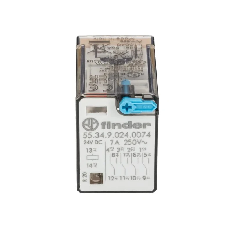 Finder Power Relay 24V DC Coil 7A Switching Current 4PDT Silver Alloy Contacts 55.34.9.024.0074