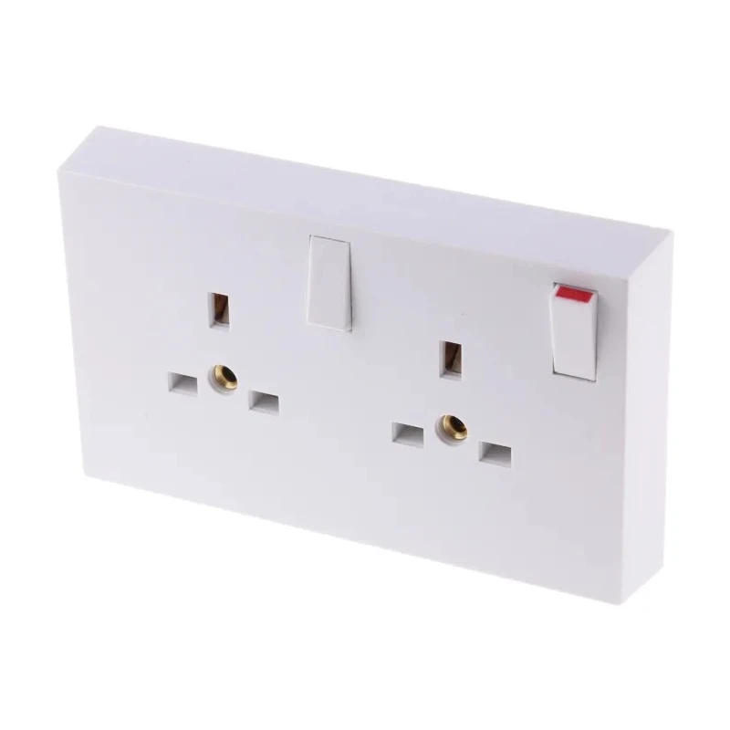 RS PRO 13A White 2 Gang Plug Socket Converter Socket Indoor Type G British 230V 776-8431
