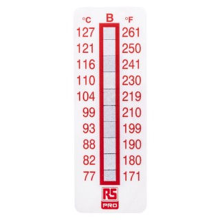 RS PRO Temperature Sensitive Label 77 °C to 127 °C 10 Levels 51mm x 18mm 779-9772