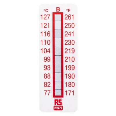 RS PRO Temperature Sensitive Label 77 °C to 127 °C 10 Levels 51mm x 18mm 779-9772