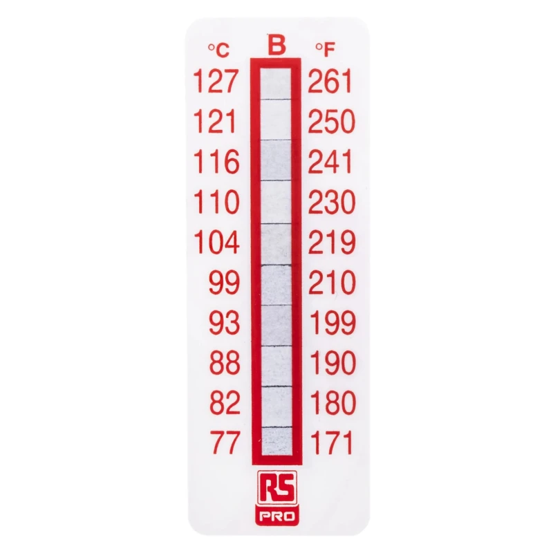 RS PRO Temperature Sensitive Label 77 °C to 127 °C 10 Levels 51mm x 18mm 779-9772