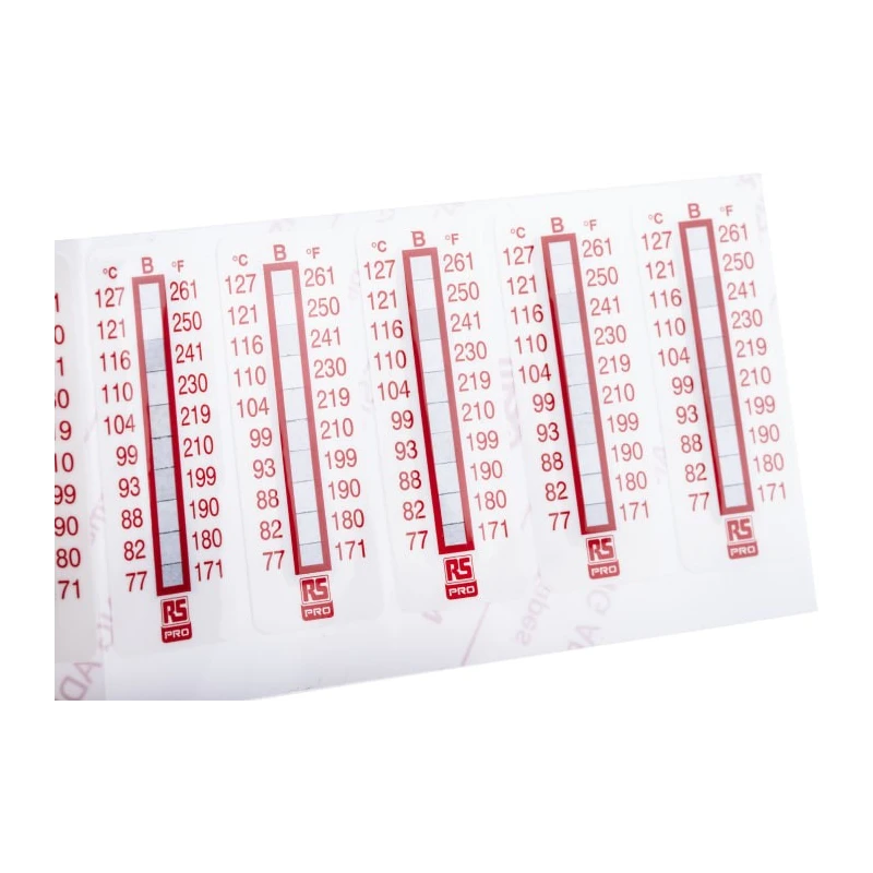 RS PRO Temperature Sensitive Label 77 °C to 127 °C 10 Levels 51mm x 18mm 779-9772