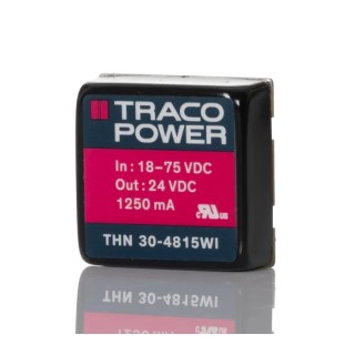 TRACOPOWER THN 30WI DC/DC Converter 24V DC 1.25A 75V DC Input 18V Input 30W PCB Mount Shielded Metal Case THN 30-4815WI