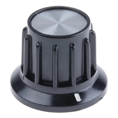 TE Connectivity 24.9 mm Diameter Black Plastic Potentiometer Knob for 6.35 mm Circular Shaft PKA70B1/4