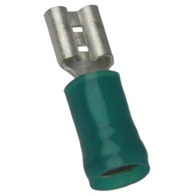 TE Connectivity PIDG FASTON .250 Green Insulated Female Spade Connector Crimp 6.35 x 0.81 mm Tab Size 14 AWG to 12 42844-1