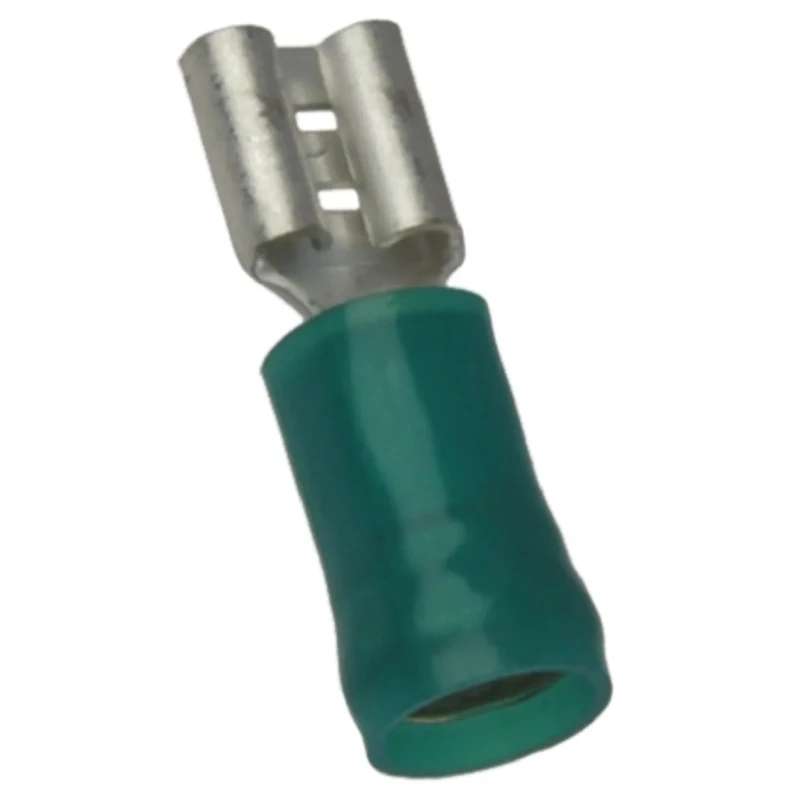 TE Connectivity PIDG FASTON .250 Green Insulated Female Spade Connector Crimp 6.35 x 0.81 mm Tab Size 14 AWG to 12 42844-1