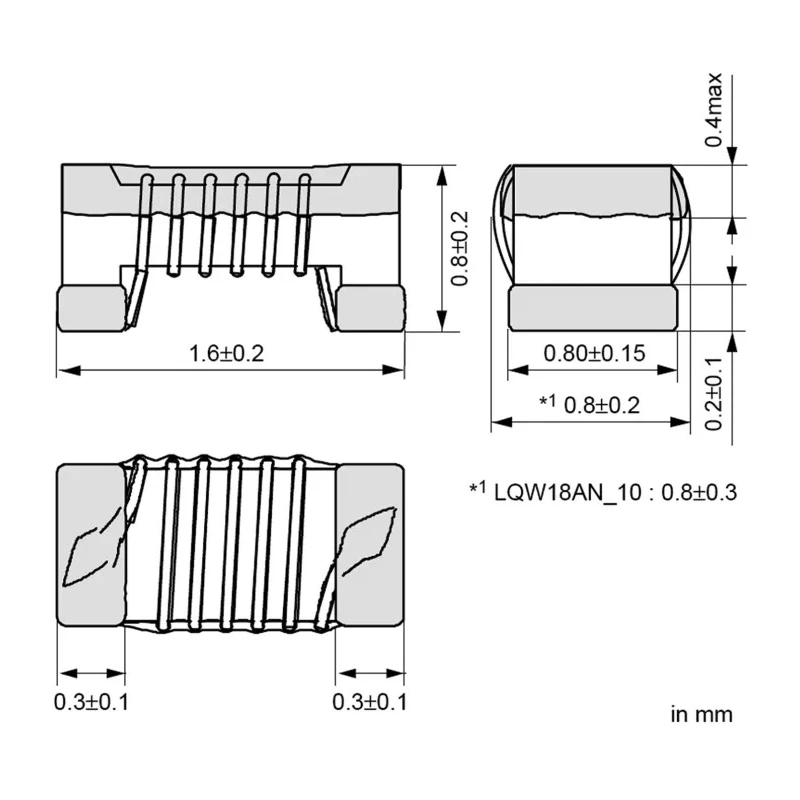 Murata 16 nH ±2% 550 mA Maximum DC Current Unshielded Wirewound Surface Mount Inductor 0603 Package LQW18AN16NG00D