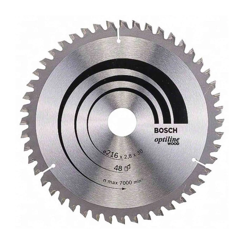 Bosch Wood Circular Saw Blade 216 mm Diameter, 48 Teeth, Carbide Tipped, 7000 RPM 2608640641