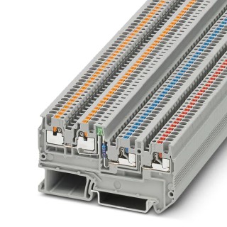 Phoenix Contact PTIO 1.5/S/3-LED 24 GN Series DIN Rail Terminal Block Grey, 1.5mm², 3-Level, Push-in 3244436