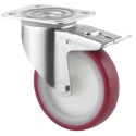 Tente Braked Swivel Castor, 350 kg Capacity, 200 mm Wheel Diameter, Polyamide Wheel, Pressed Steel Frame 3477UAR200P63 red