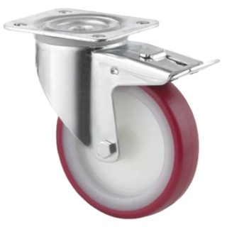 Tente Braked Swivel Castor, 350 kg Capacity, 200 mm Wheel Diameter, Polyamide Wheel, Pressed Steel Frame 3477UAR200P63 red