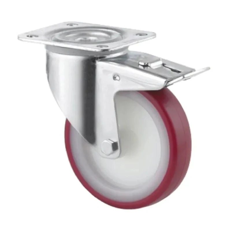Tente Braked Swivel Castor, 350 kg Capacity, 200 mm Wheel Diameter, Polyamide Wheel, Pressed Steel Frame 3477UAR200P63 red