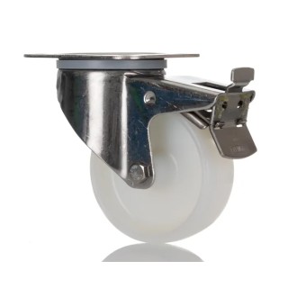 Tente Braked Swivel Castor, 200 kg Load Capacity, 100 mm Polyamide Wheel, Stainless Steel Frame 8477UOO100P62