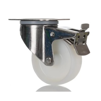 Tente Braked Swivel Castor, 200 kg Load Capacity, 100 mm Polyamide Wheel, Stainless Steel Frame 8477UOO100P62