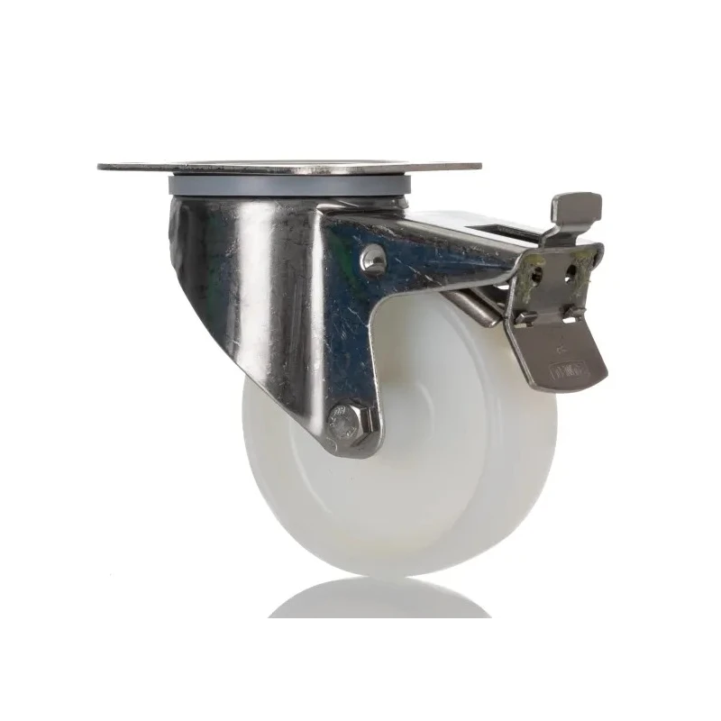 Tente Braked Swivel Castor, 200 kg Load Capacity, 100 mm Polyamide Wheel, Stainless Steel Frame 8477UOO100P62