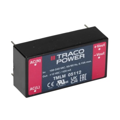 TRACOPOWER Switching Power Supply 12V DC, 5W, 90-264V AC Input, PCB Mount TMLM 05112