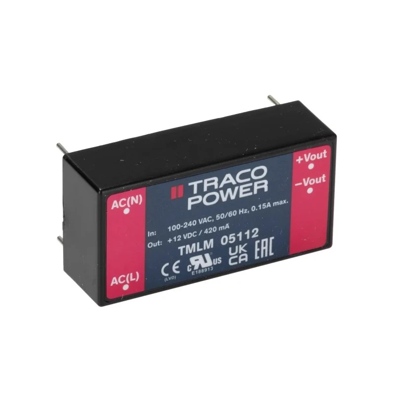 TRACOPOWER Switching Power Supply 12V DC, 5W, 90-264V AC Input, PCB Mount TMLM 05112