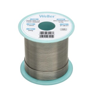 Weller Lead Free Solder Wire, 1 mm Diameter, Rosin Flux, 217°C Melting Point, 100g Weight T0051388899