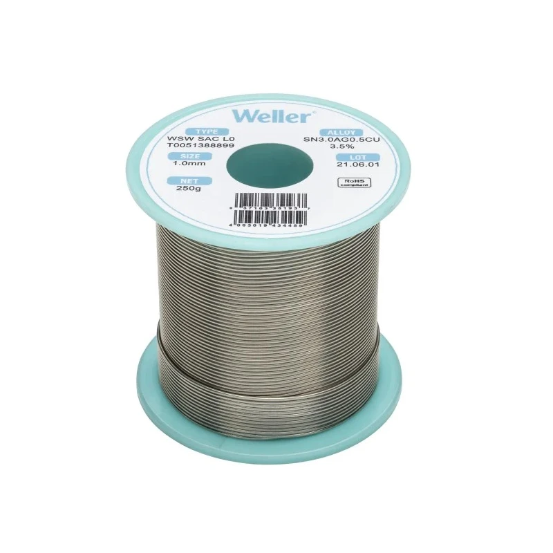 Weller Lead Free Solder Wire, 1 mm Diameter, Rosin Flux, 217°C Melting Point, 100g Weight T0051388899