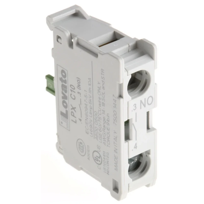 Lovato Push Button Switching Element for Platinum 22 mm Series, 1NO Contact, Screw Terminal, 690V Rated LPXC10