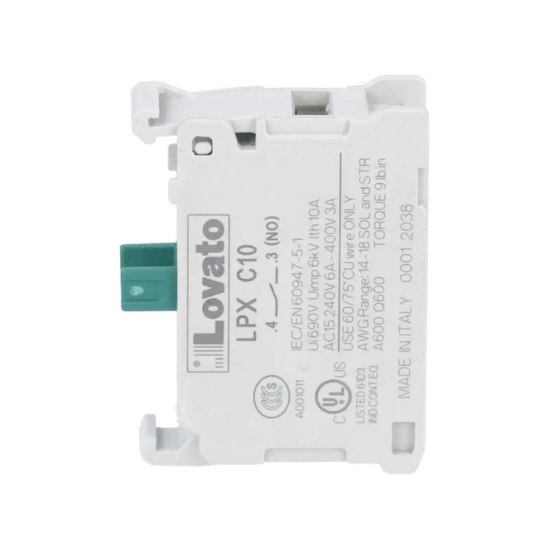 Lovato Push Button Switching Element for Platinum 22 mm Series, 1NO Contact, Screw Terminal, 690V Rated LPXC10