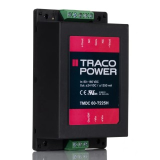 TRACOPOWER DC/DC Converter , 24V DC Output, 160V DC Max Input, 60W Power, Chassis Mount, Efficiency 88% TMDC 60-7225H
