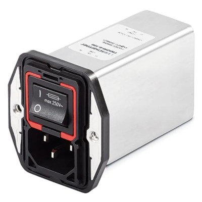 Schaffner 250V ac 1A Panel Mount IEC Filter Male 2 Pole 2 Fuse Faston FN9290-1-06