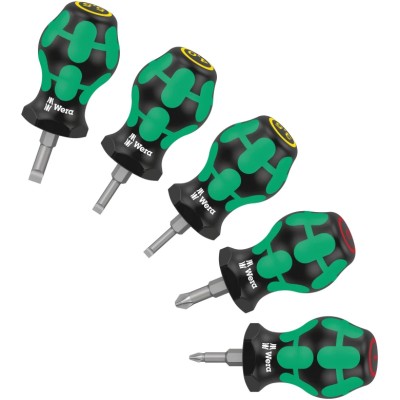 Wera Phillips and Slotted Stubby Screwdriver Set, 5-Piece with 25mm Blade Length 05008870001