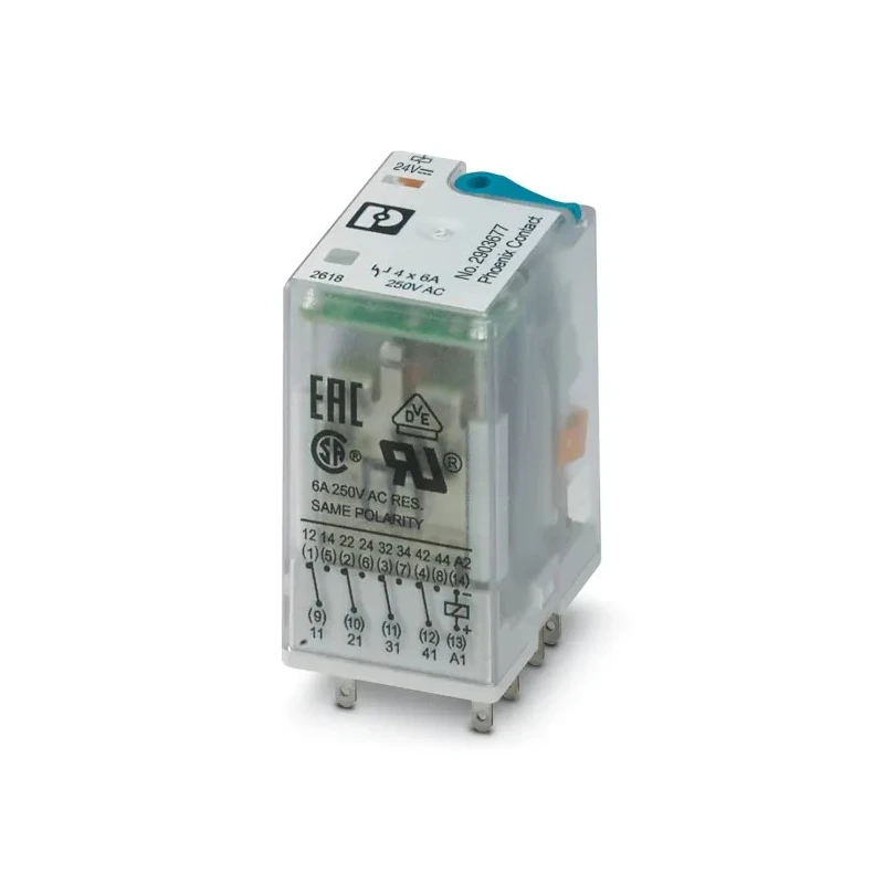 Phoenix Contact DIN Rail Power Relay 24V DC Coil Voltage 6A Switching Current 4PDT 2903677