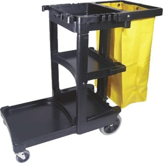 Rubbermaid Commercial Products Professional Janitor Cart Polypropylene Frame 3 Shelves 2 Fixed + 2 Swivel Wheels 1805985