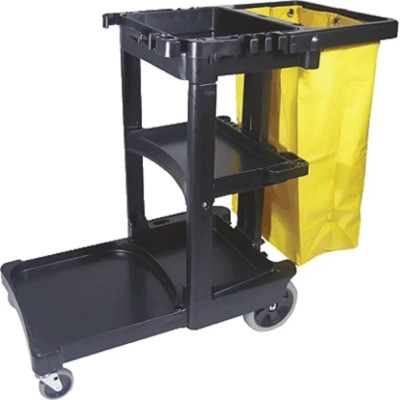 Rubbermaid Commercial Products Professional Janitor Cart Polypropylene Frame 3 Shelves 2 Fixed + 2 Swivel Wheels 1805985