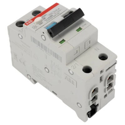ABB Residual Current Circuit Breaker with Overload Protection 6A Current Rating 2-Pole 30mA Trip Sensitivity Type C DS201