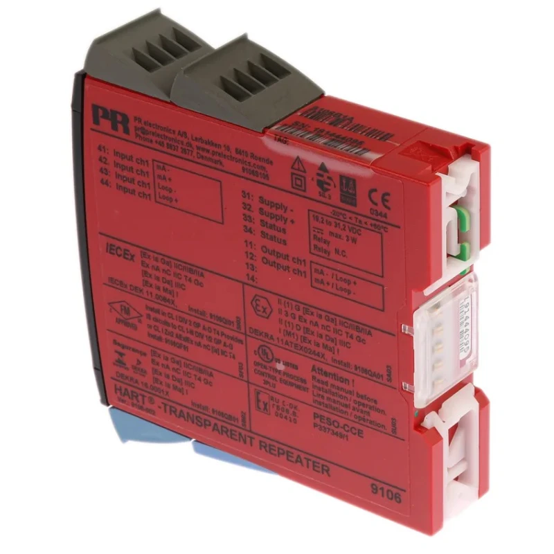 PR Electronics 9100 Series Transparent Repeater Current Input Relay Current Output 19.2-31.2V dc ATEX 9106B1A