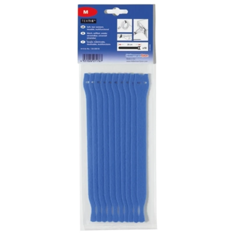 HellermannTyton Cable Tie Hook & Loop 1 m Length x 13 mm Width Blue Polypropylene Polyamide 130-00004 TEXTIE 1M-PA66/PP-BU