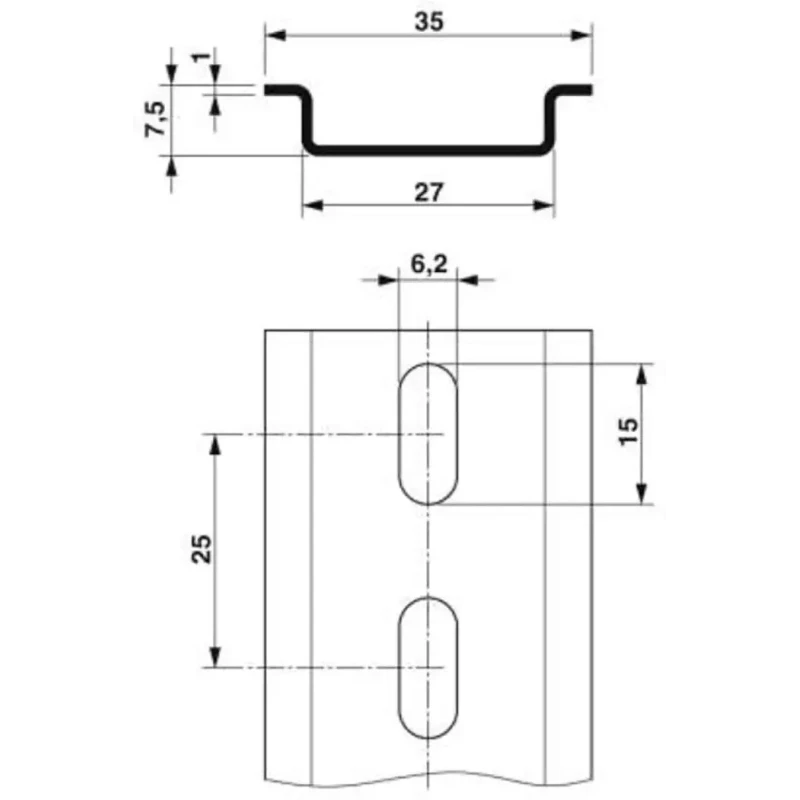 Phoenix Contact Steel DIN Rail, 2 Meter Length, Perforated Steel NS 35/7.5 BLK PERF 2000MM 0801759