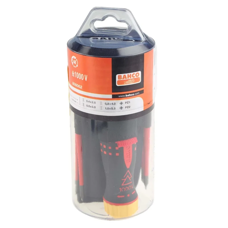 Bahco Pozidriv Interchangeable Insulated Screwdriver Set, 7-Piece 808062