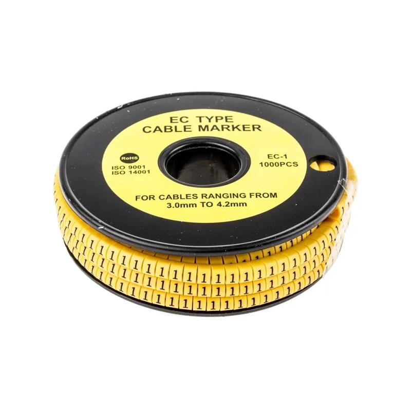 Partex Marking Systems RS PRO EC Slide-On Cable Marker Black Pre-printed "1" for 3 to 4.2 mm Cable EC Series 812-0802